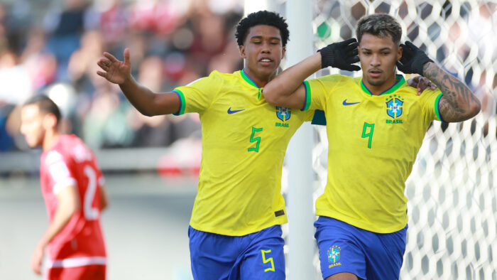 Marcos Leonardo Andrey Santos Brazil v Tunisia Round of 16 FIFA U20 World Cup Argentina 05312023